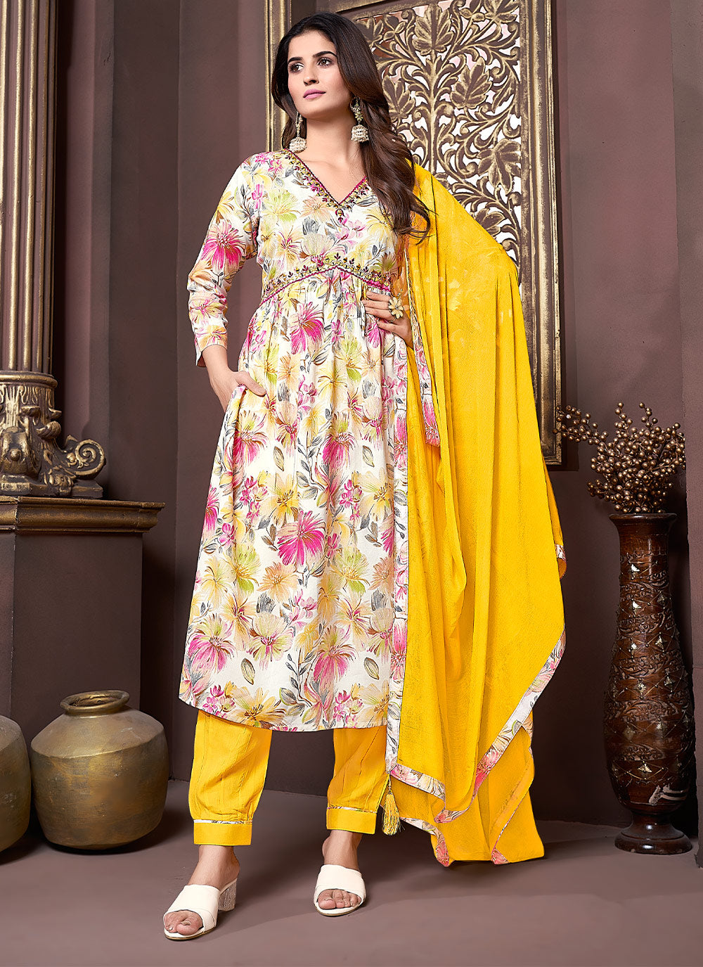 Elegant Designer Rayon Suit Set | Beautiful Nazmin Dupatta Included