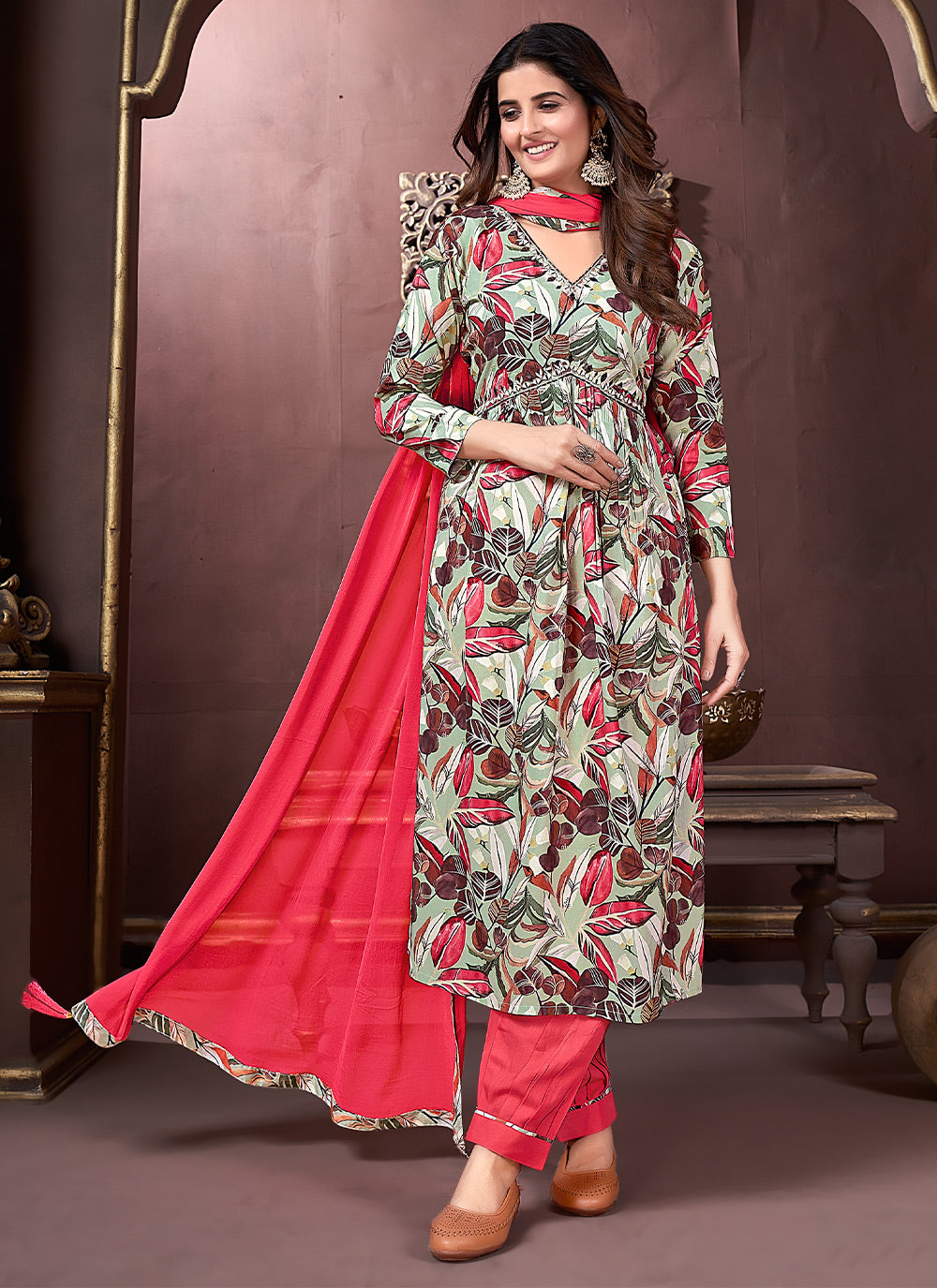 Designer Printed Rayon Suit Set | Handwork with Nazmin Dupatta & Pocket