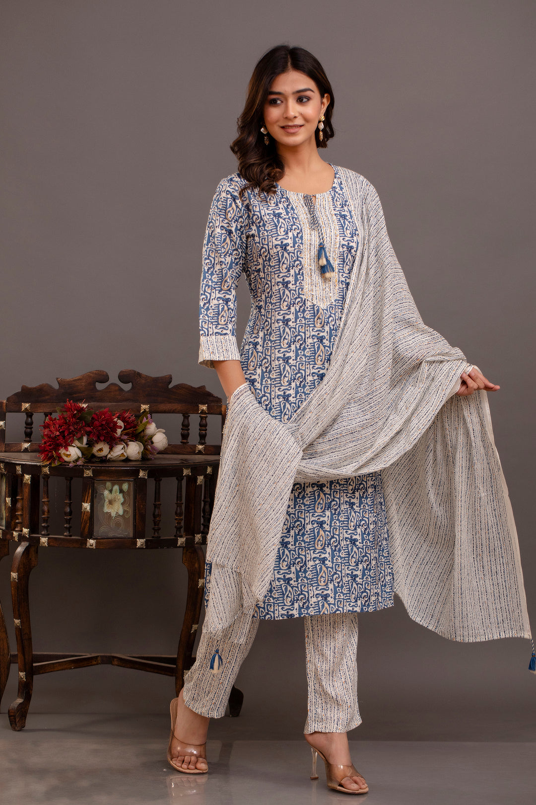 Elegant Rayon Cotton Suit Set | Printed & Embroidered Design