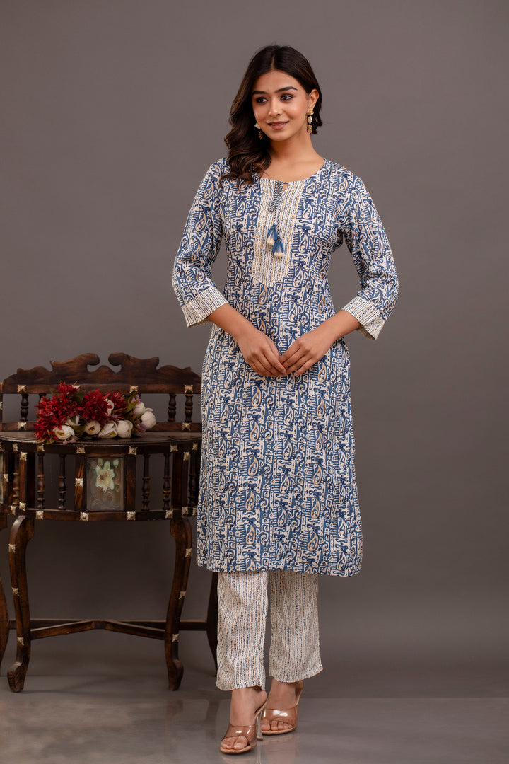 Elegant Rayon Cotton Suit Set | Printed & Embroidered Design