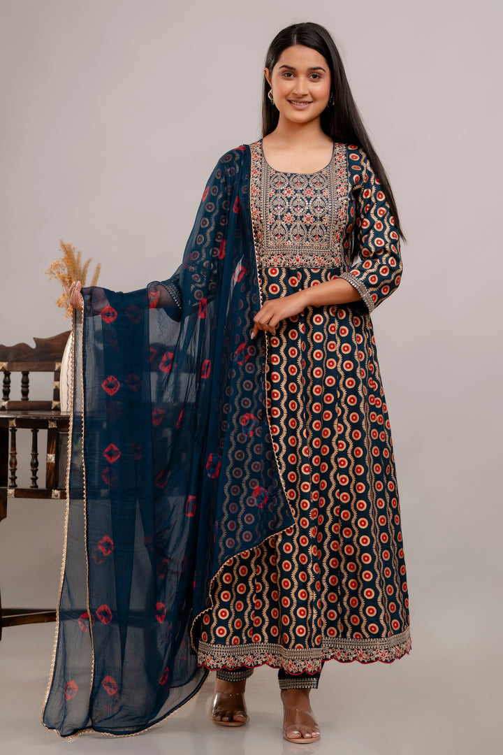 Designer Printed Rayon Cotton Suit | Stylish Embroidery Work with Dupatta