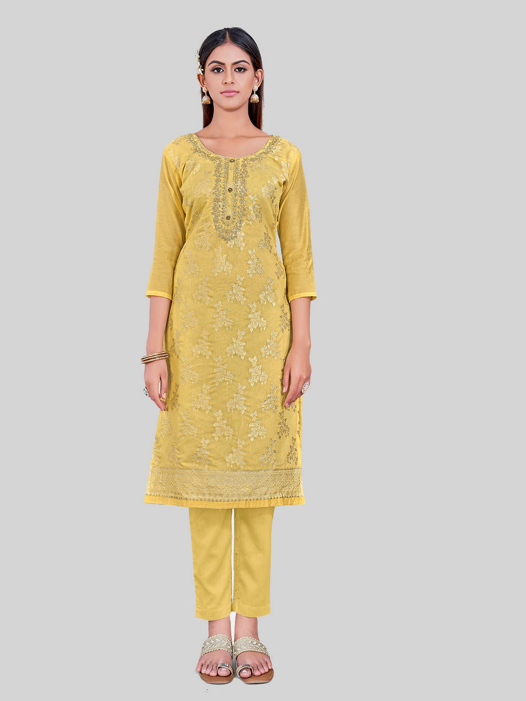 Elegant Kurti Set for Women | Three-Quarter Sleeves & Round Neck | Party Wear