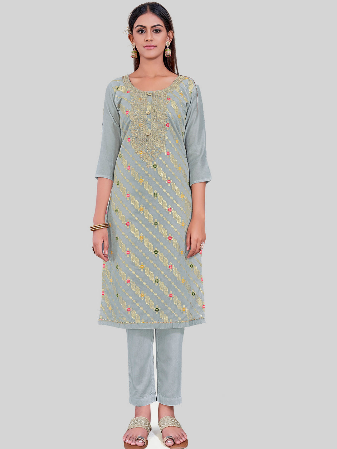 Elegant Kurti Set for Women | Three-Quarter Sleeves & Round Neck | Party Wear