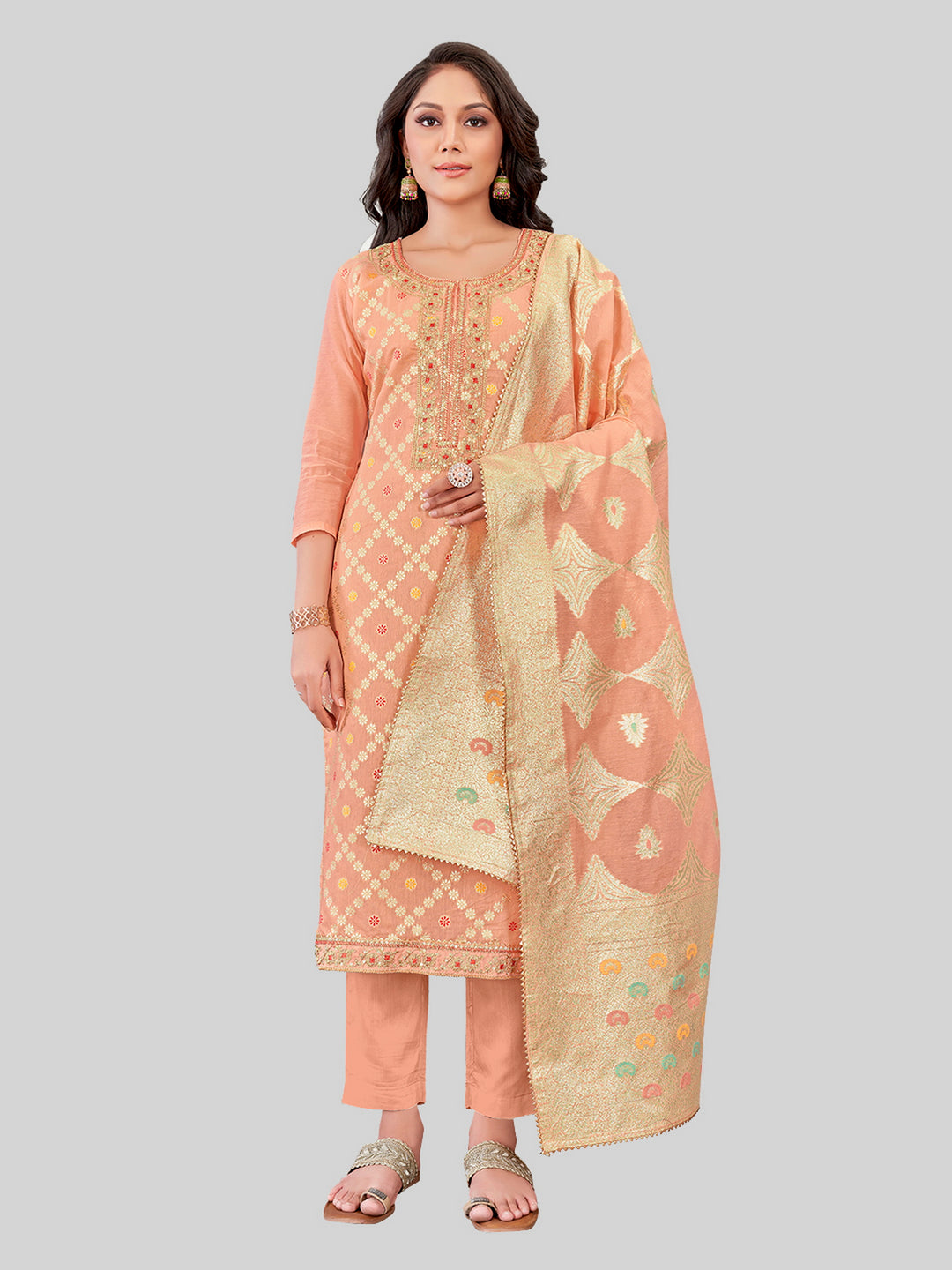 Stylish Kurti Set for Women | Santoon Bottoms & Lurex Dupatta | Festive Look