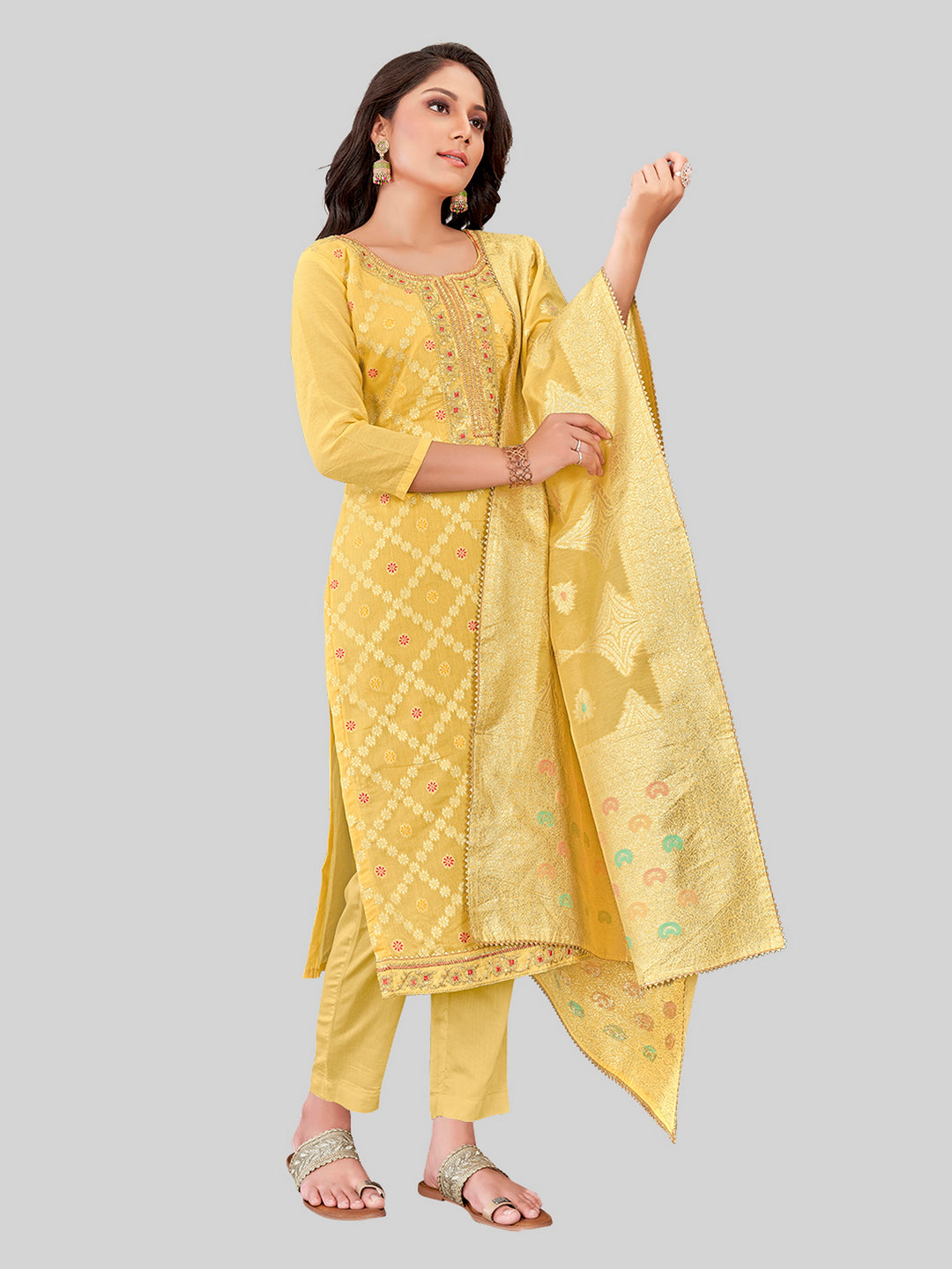 Stylish Kurti Set for Women | Santoon Bottoms & Lurex Dupatta | Festive Look