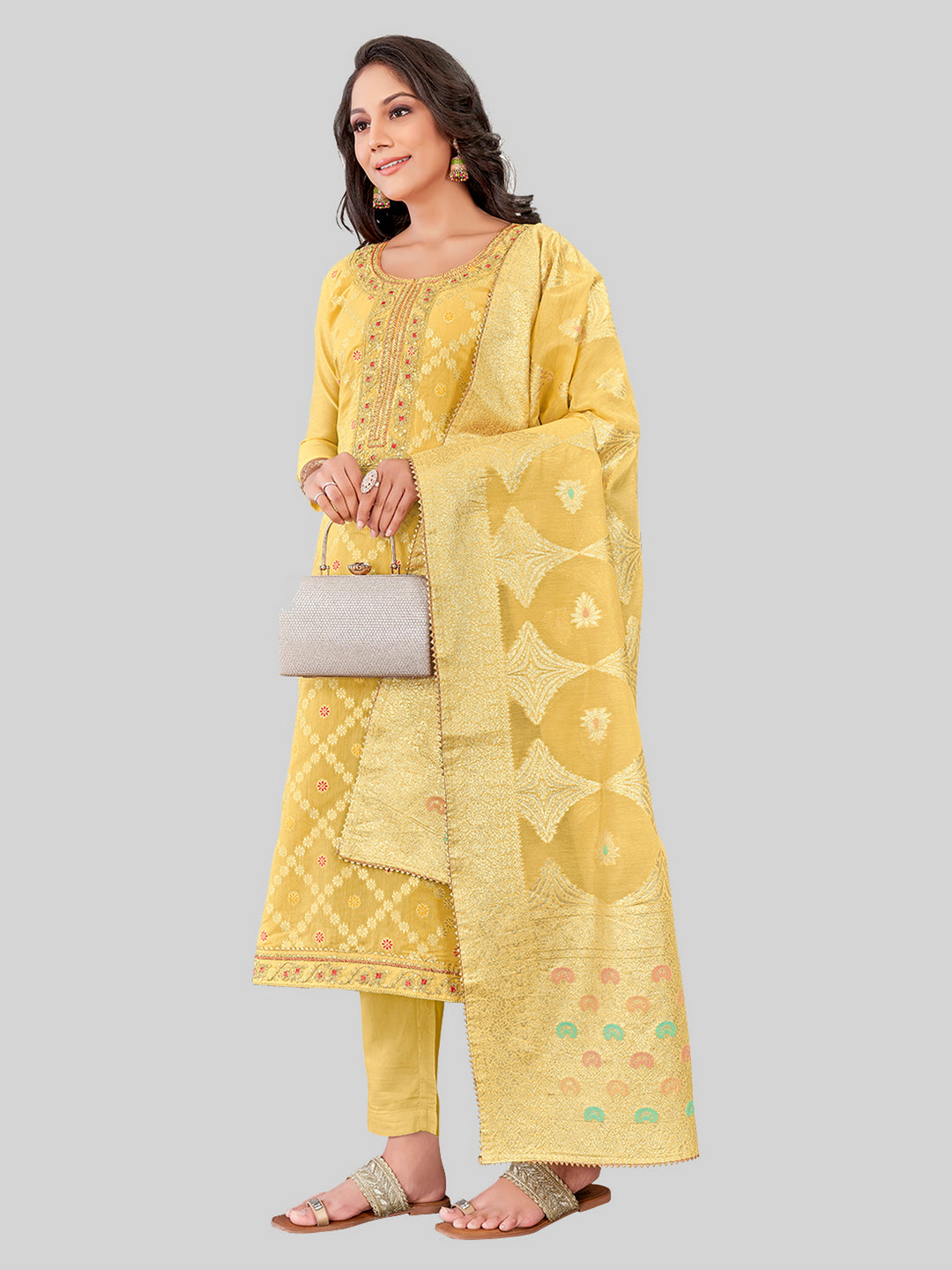 Stylish Kurti Set for Women | Santoon Bottoms & Lurex Dupatta | Festive Look