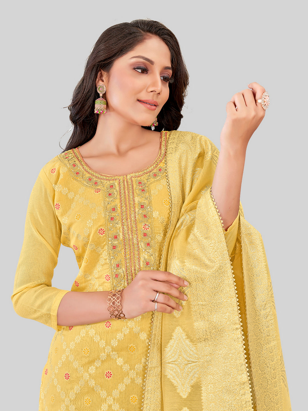 Stylish Kurti Set for Women | Santoon Bottoms & Lurex Dupatta | Festive Look