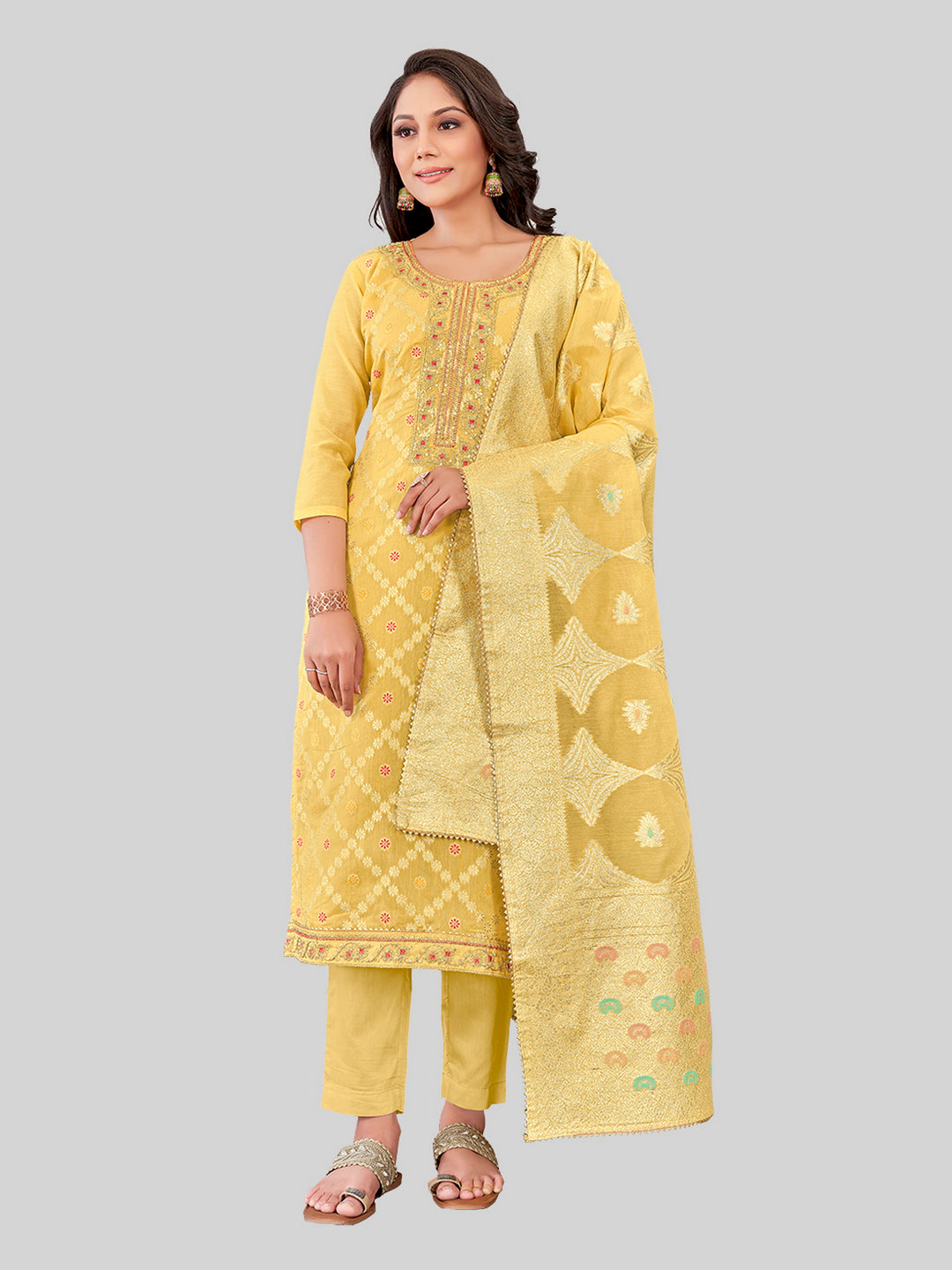 Stylish Kurti Set for Women | Santoon Bottoms & Lurex Dupatta | Festive Look