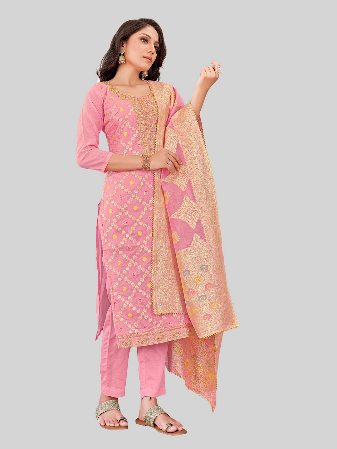 Stylish Kurti Set for Women | Santoon Bottoms & Lurex Dupatta | Festive Look