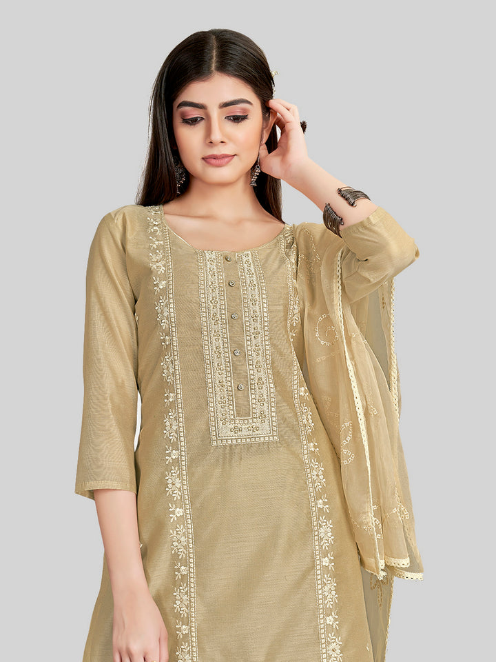 Stylish Embroidered Kurti Set | Round Neck & Organza Dupatta Office Wear