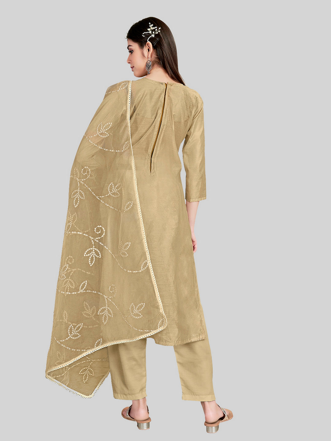 Stylish Embroidered Kurti Set | Round Neck & Organza Dupatta Office Wear