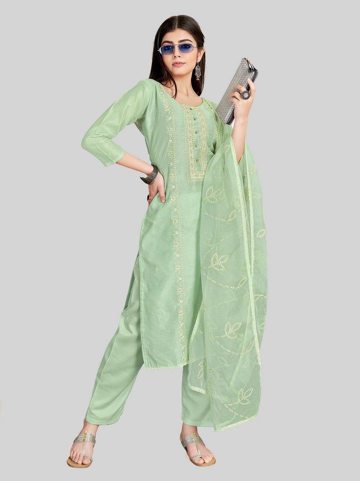 Stylish Embroidered Kurti Set | Round Neck & Organza Dupatta Office Wear