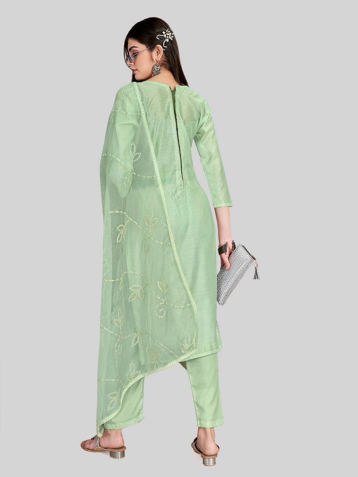 Stylish Embroidered Kurti Set | Round Neck & Organza Dupatta Office Wear