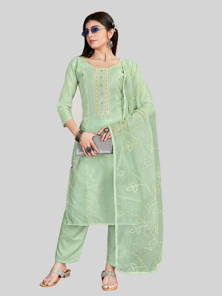 Stylish Embroidered Kurti Set | Round Neck & Organza Dupatta Office Wear