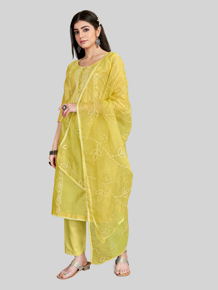 Stylish Embroidered Kurti Set | Round Neck & Organza Dupatta Office Wear