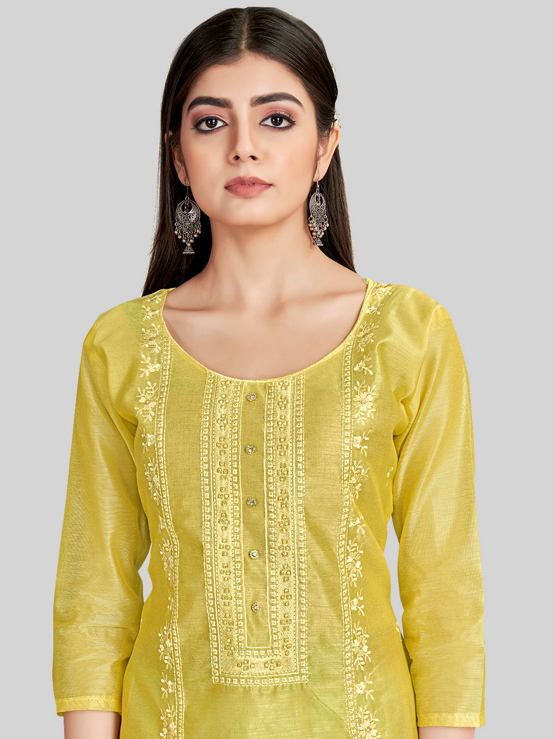 Stylish Embroidered Kurti Set | Round Neck & Organza Dupatta Office Wear