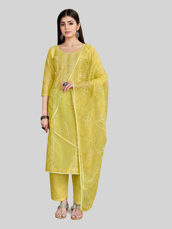 Stylish Embroidered Kurti Set | Round Neck & Organza Dupatta Office Wear