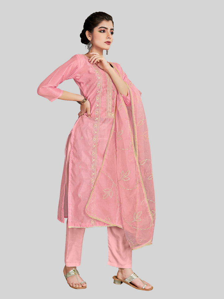 Stylish Embroidered Kurti Set | Round Neck & Organza Dupatta Office Wear