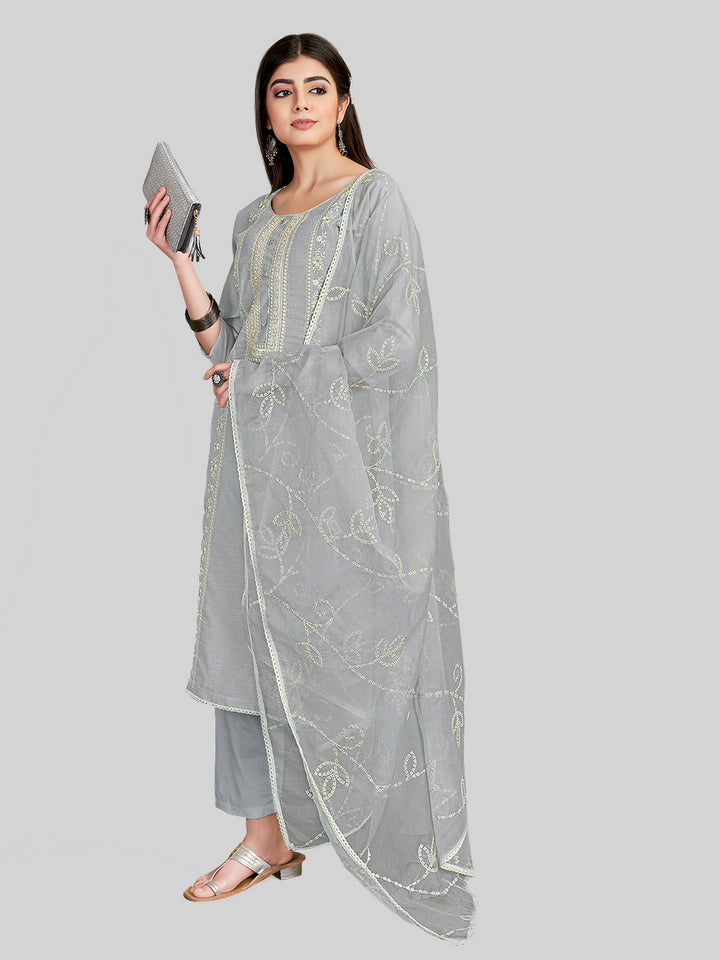 Stylish Embroidered Kurti Set | Round Neck & Organza Dupatta Office Wear