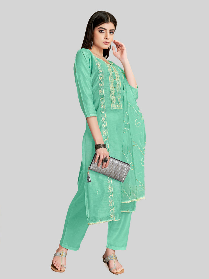 Stylish Embroidered Kurti Set | Round Neck & Organza Dupatta Office Wear