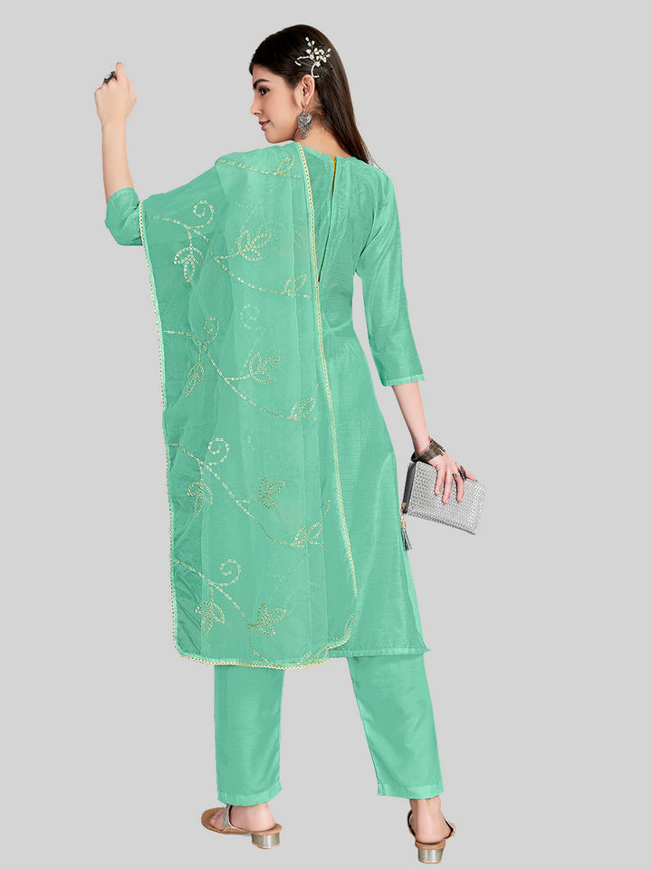 Stylish Embroidered Kurti Set | Round Neck & Organza Dupatta Office Wear