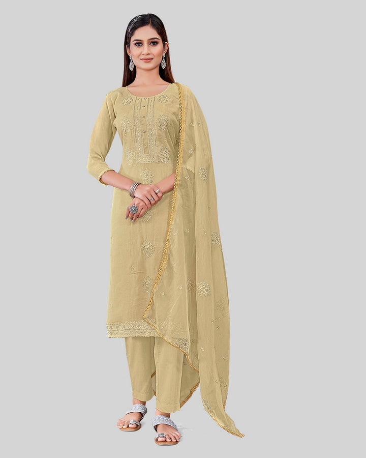 Designer Embroidery Work Salwar Suit | Chanderi Silk with Organza Dupatta