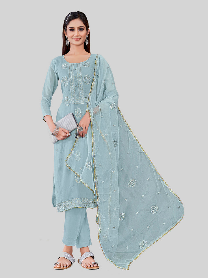 Designer Embroidery Work Salwar Suit | Chanderi Silk with Organza Dupatta