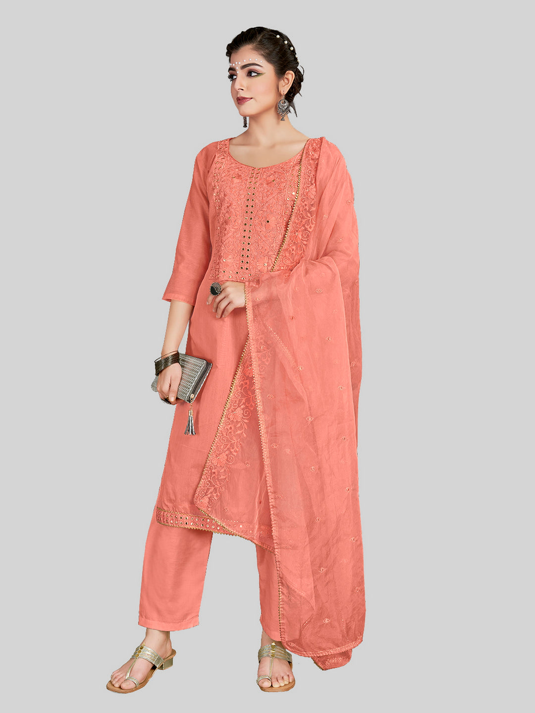 Designer Embroidery Work Salwar Suit | Chanderi Silk with Santoon Bottom