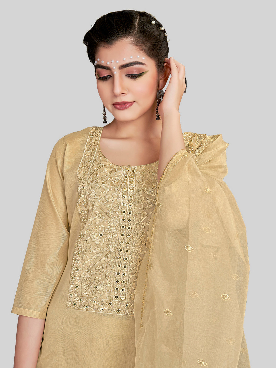 Designer Embroidery Work Salwar Suit | Chanderi Silk with Santoon Bottom