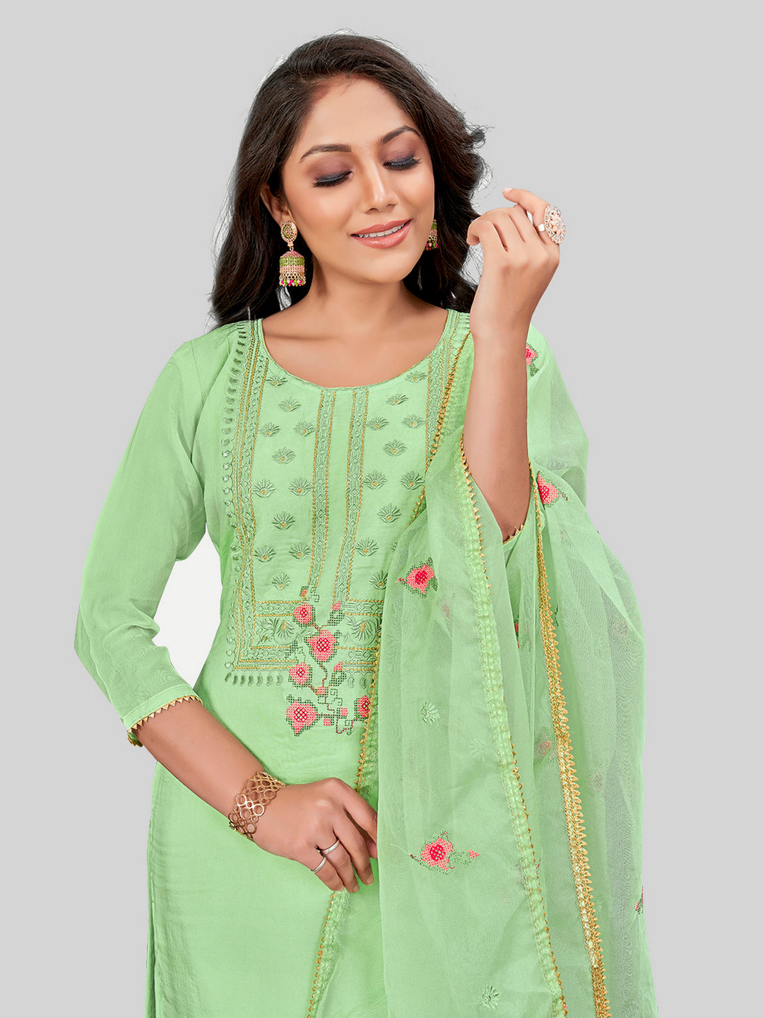 Elegant Designer Salwar Suit | Embroidered Modal Silk Top With Santoon Bottom