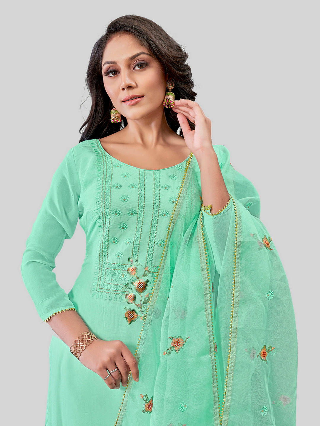 Elegant Designer Salwar Suit | Embroidered Modal Silk Top With Santoon Bottom