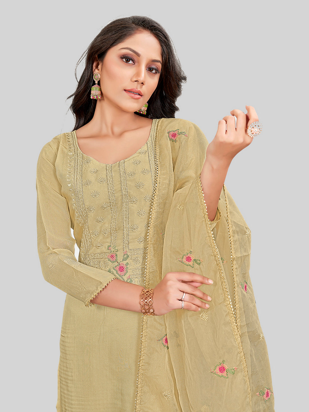 Elegant Designer Salwar Suit | Embroidered Modal Silk Top With Santoon Bottom