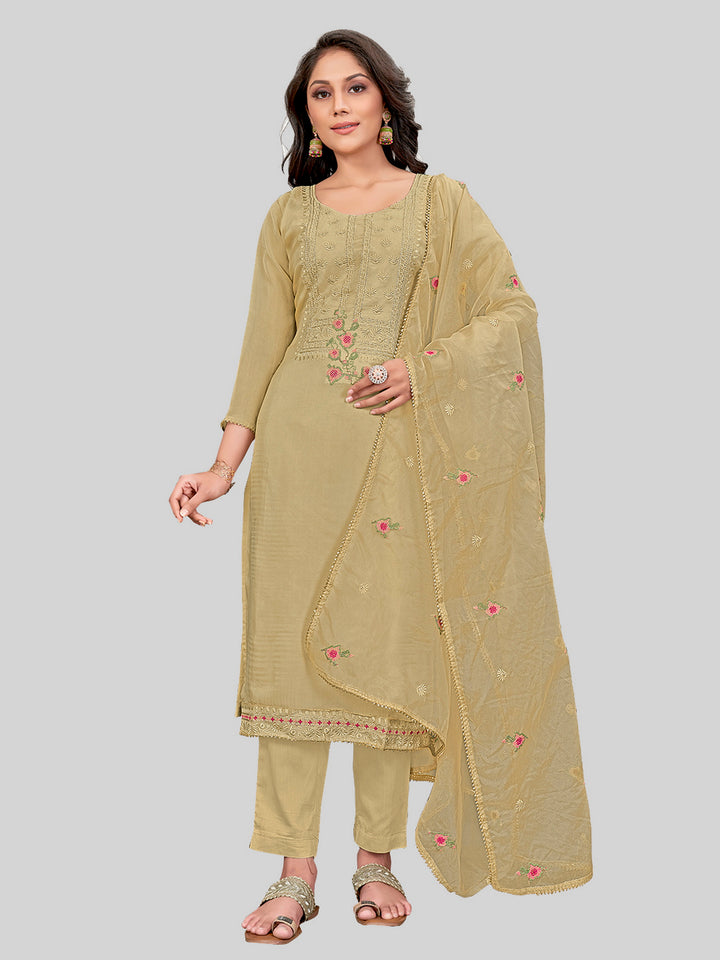 Elegant Designer Salwar Suit | Embroidered Modal Silk Top With Santoon Bottom