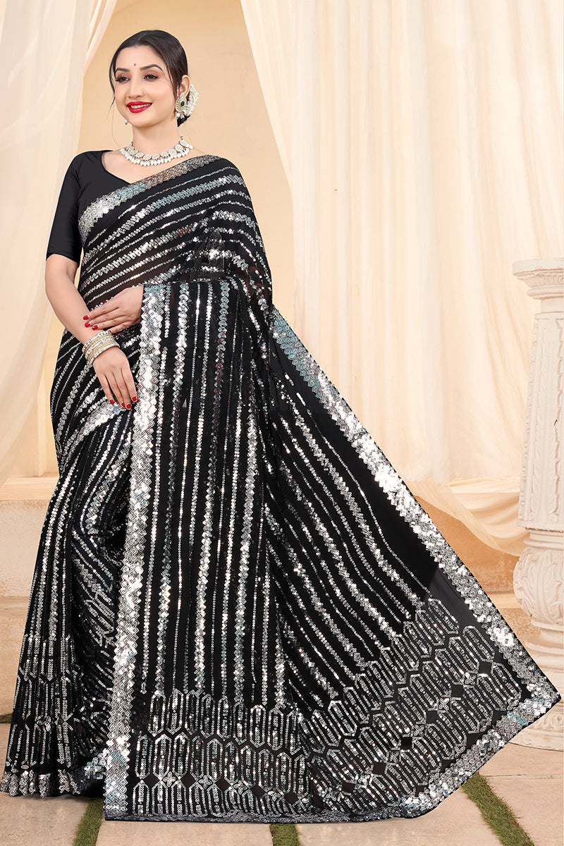 Georgette Saree with Banglori Blouse | Sequins Embroidery for Weddings