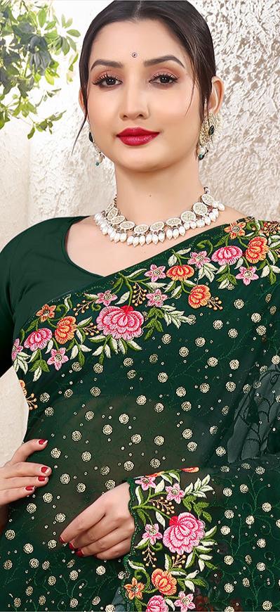 Georgette Saree with Sequined Embroidery | Banglori Blouse | Wedding & Festive