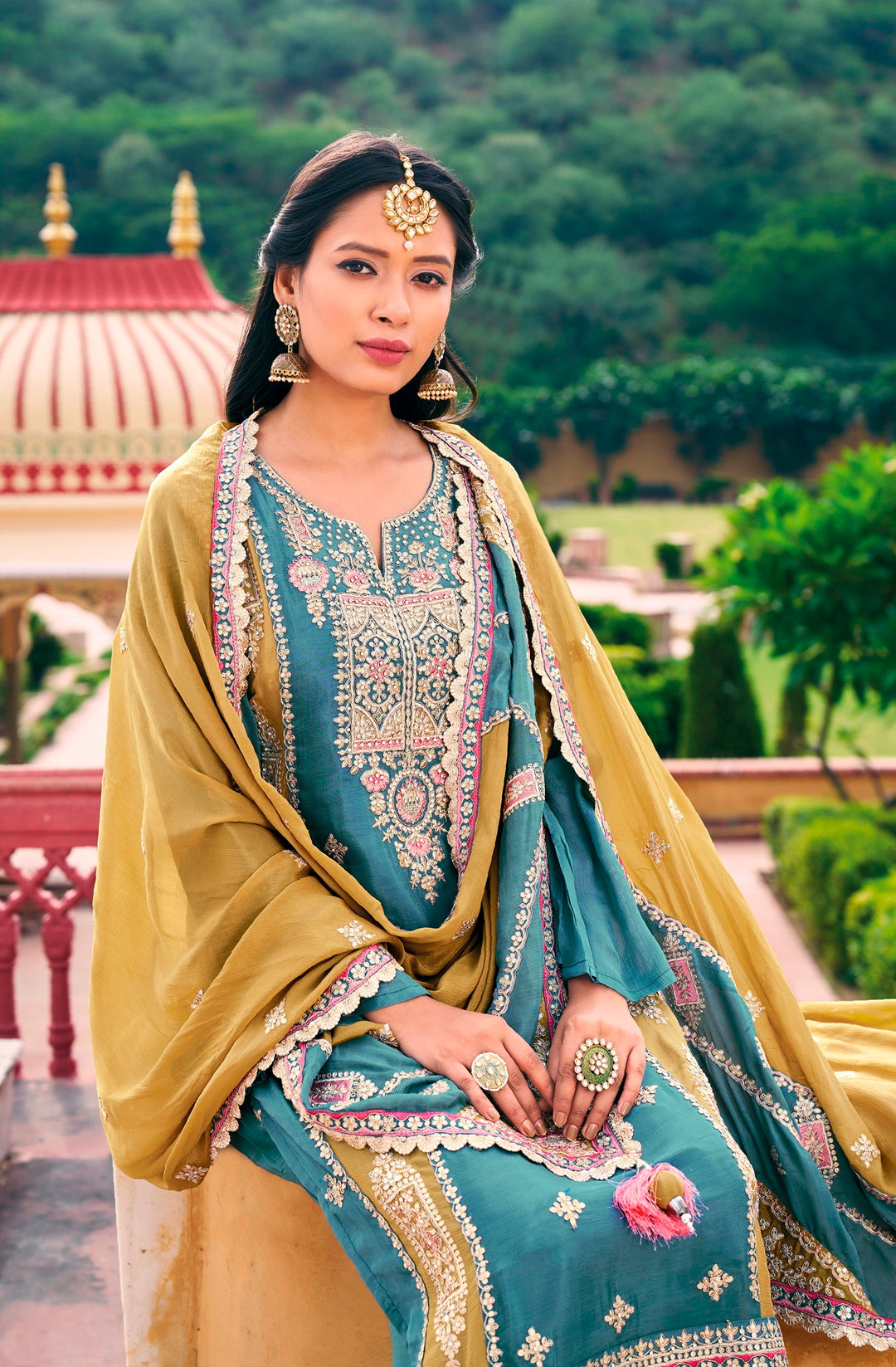 Chinon Roman Silk Designer Salwar Suit | Heavy Embroidery Work with Dupatta