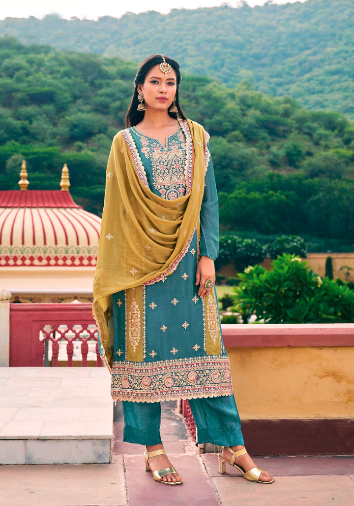 Chinon Roman Silk Designer Salwar Suit | Heavy Embroidery Work with Dupatta