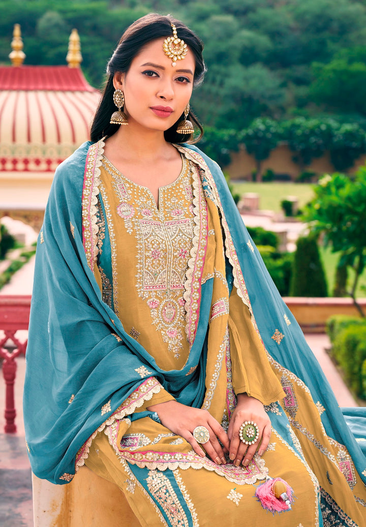 Chinon Roman Silk Designer Salwar Suit | Heavy Embroidery Work with Dupatta