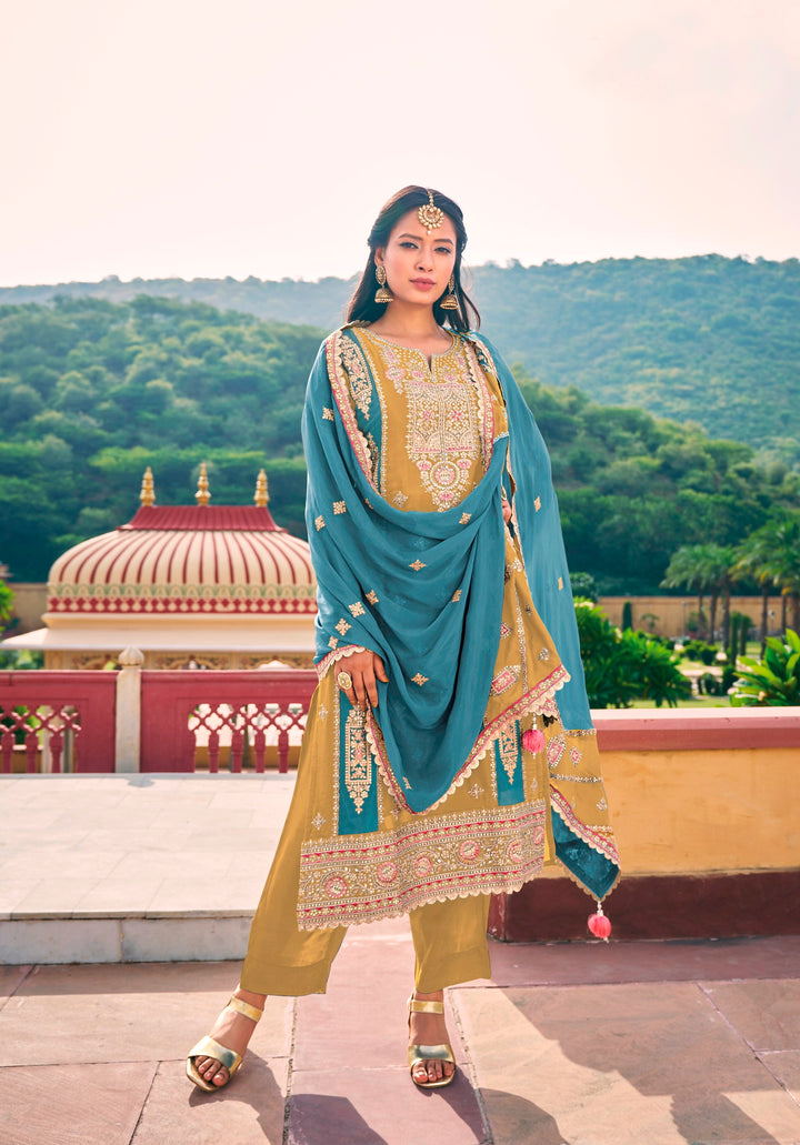 Chinon Roman Silk Designer Salwar Suit | Heavy Embroidery Work with Dupatta