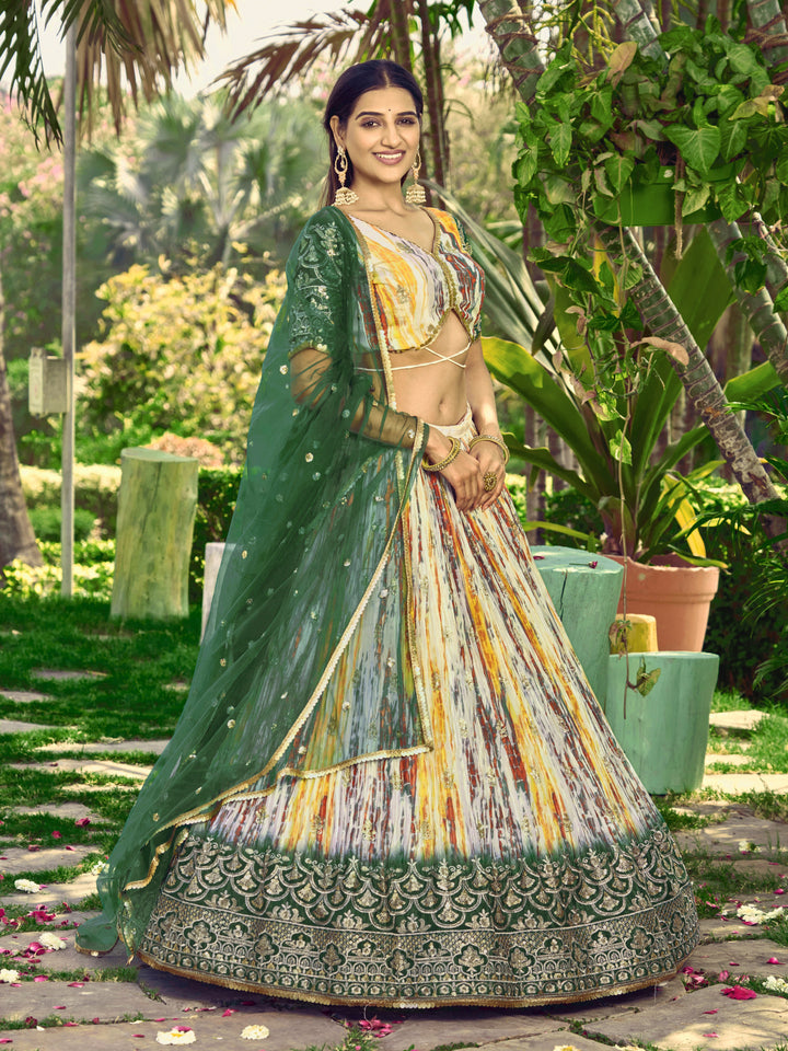 Designer Chinon Lehenga Choli | Jari Sequins & Digital Print for Festive Wear