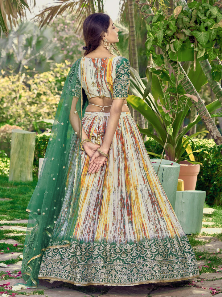 Designer Chinon Lehenga Choli | Jari Sequins & Digital Print for Festive Wear