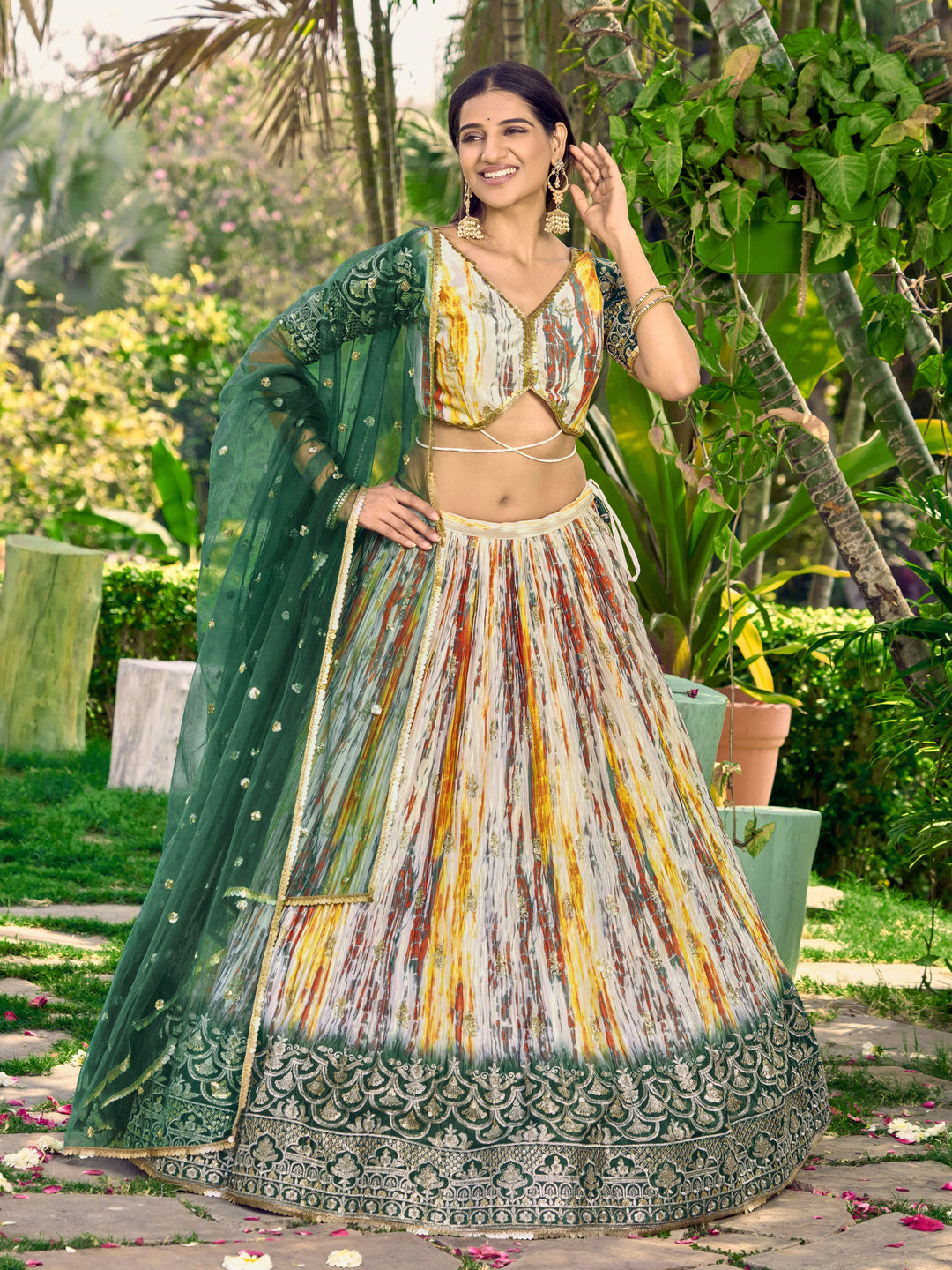 Designer Chinon Lehenga Choli | Jari Sequins & Digital Print for Festive Wear