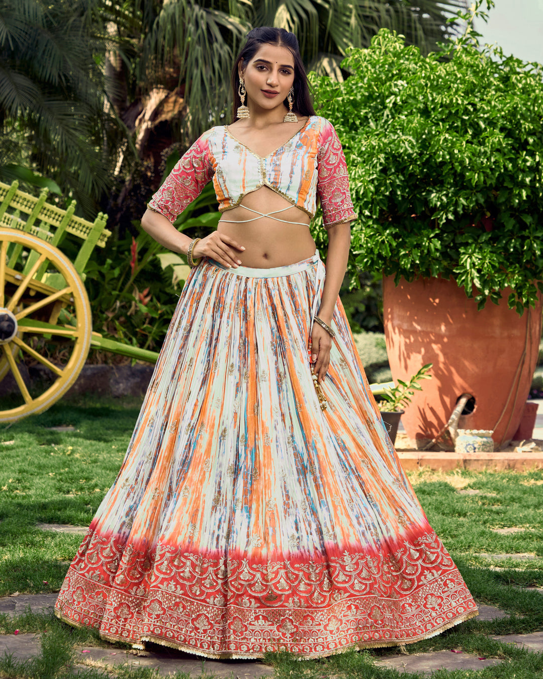 Designer Chinon Lehenga Choli | Jari Sequins & Digital Print for Festive Wear