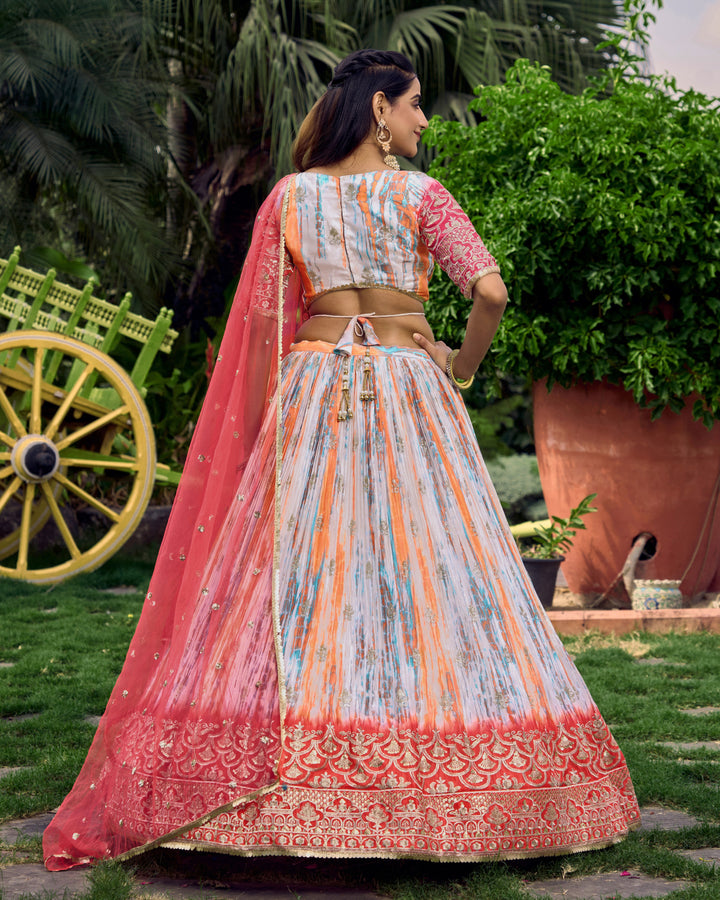 Designer Chinon Lehenga Choli | Jari Sequins & Digital Print for Festive Wear