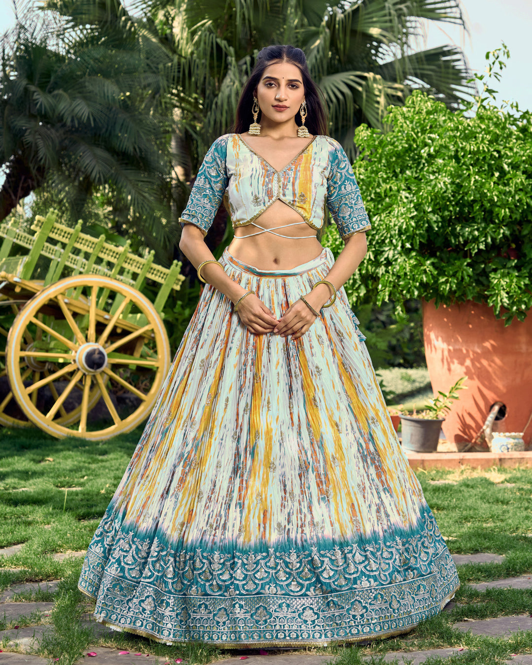 Designer Chinon Lehenga Choli | Jari Sequins & Digital Print for Festive Wear