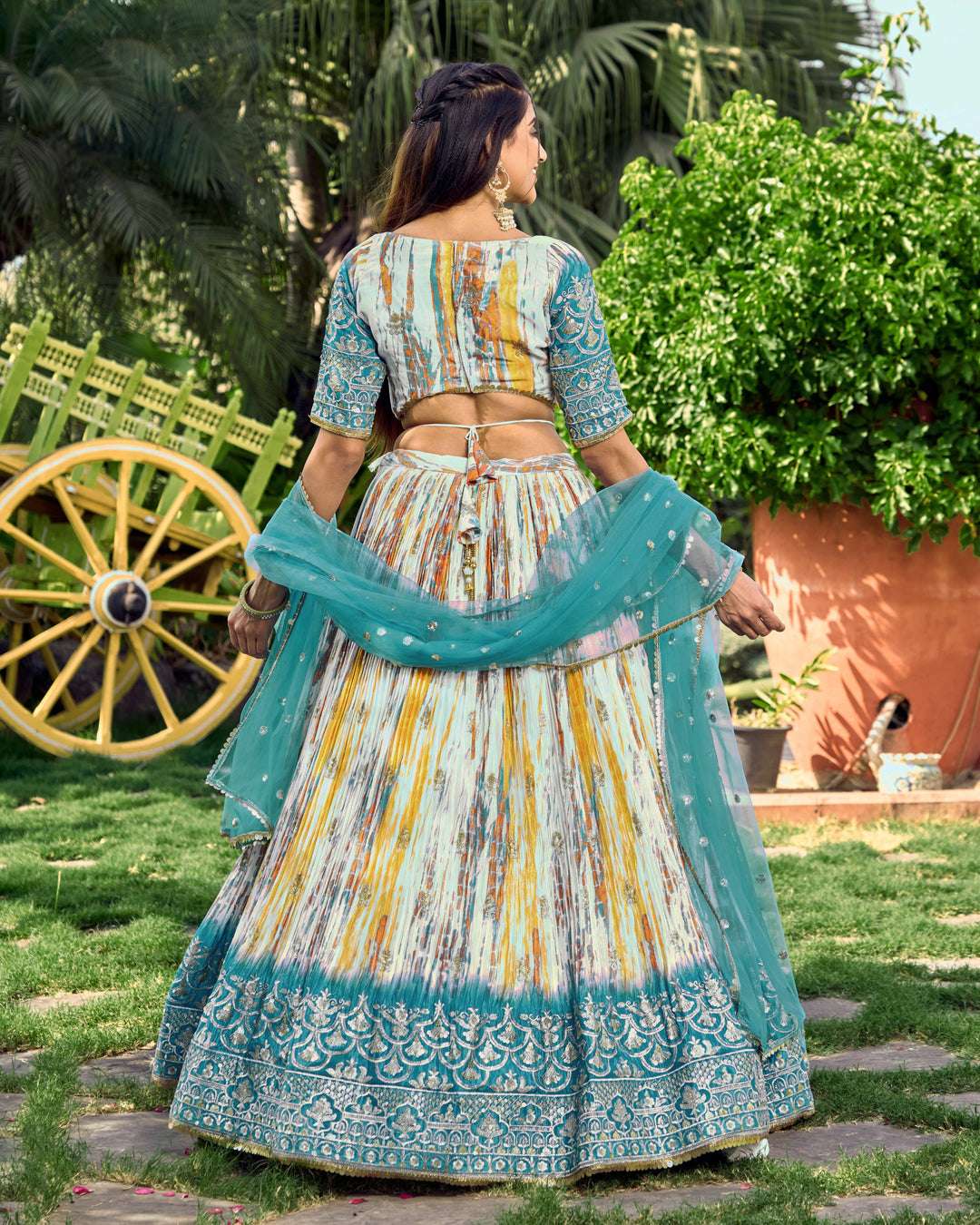 Designer Chinon Lehenga Choli | Jari Sequins & Digital Print for Festive Wear