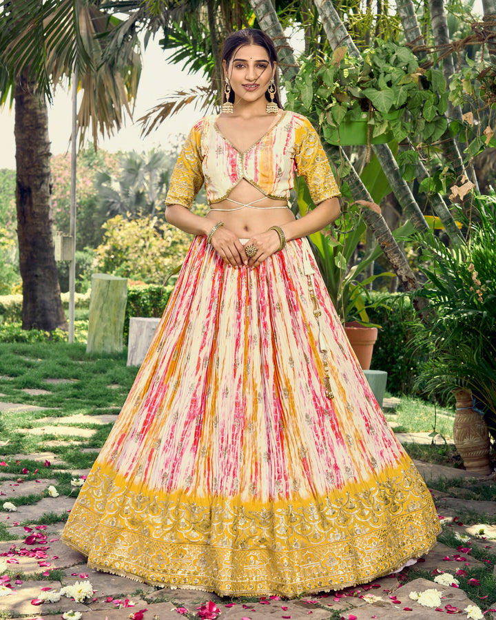 Designer Chinon Lehenga Choli | Jari Sequins & Digital Print for Festive Wear