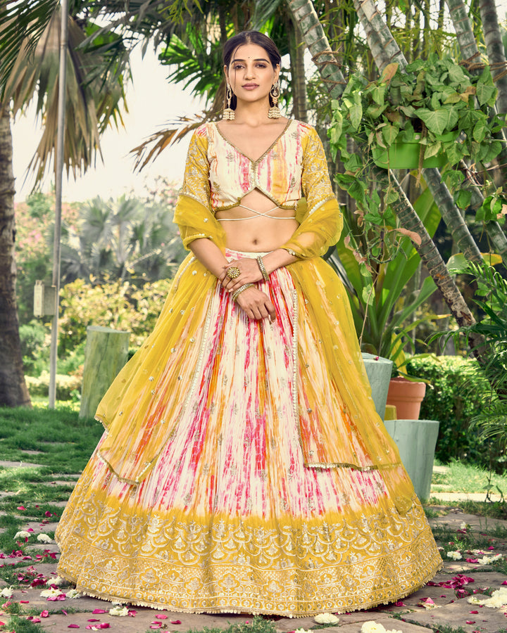 Designer Chinon Lehenga Choli | Jari Sequins & Digital Print for Festive Wear