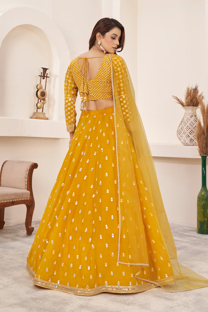 Yellow Georgette Lehenga Choli | Embroidered Designer Wear for Wedding & Festive