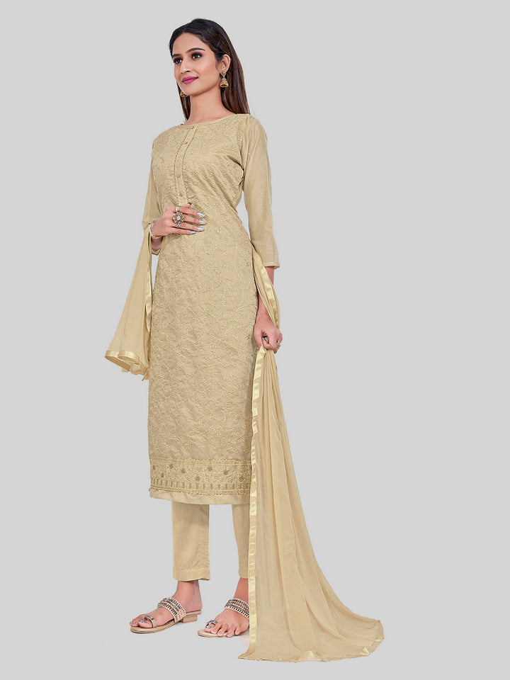 Elegant Chanderi Silk | Designer Thread Embroidery Salwar Suit Set